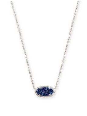 Kendra Scott Elisa Silver Pendant Necklace In Indigo Blue Drusy